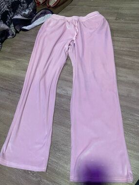 Juicy Couture Light Pink Velour Wide-Leg Pants Y2K